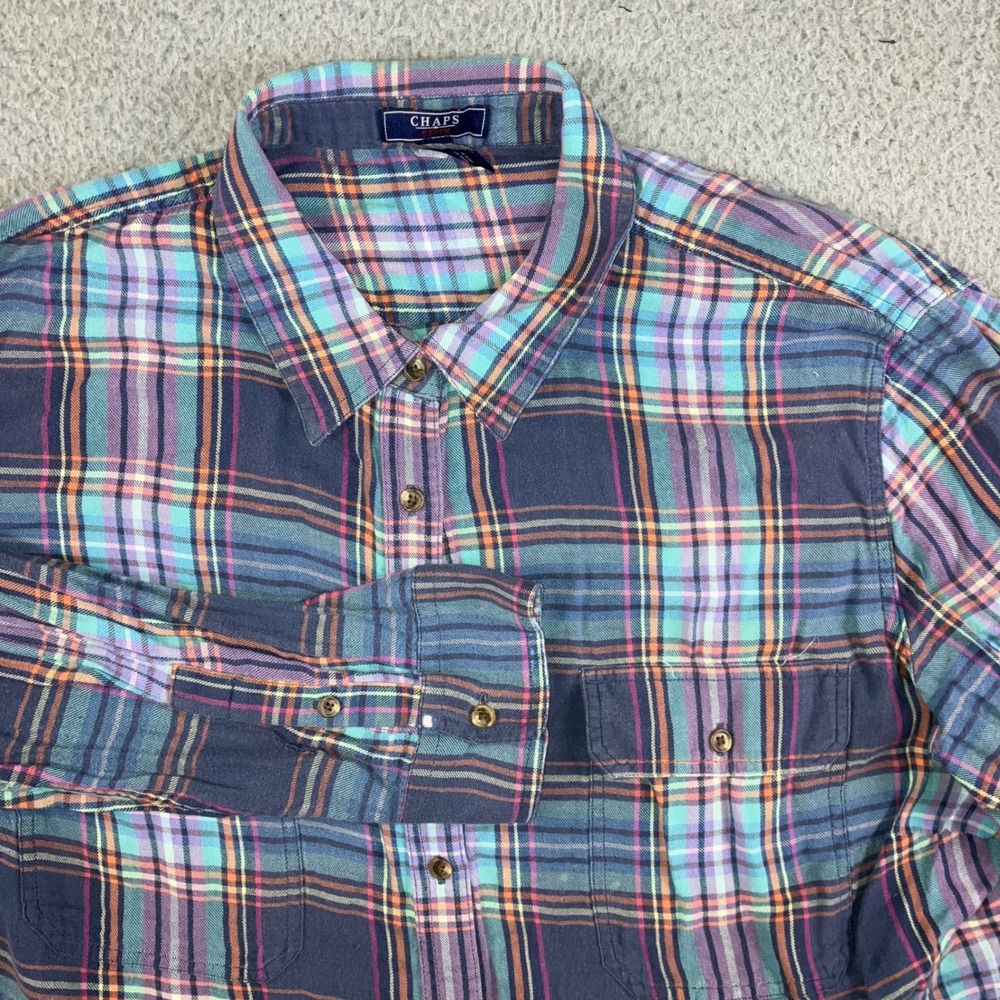 Chaps Button Up Shirt Men 3X Plaid L/S Distressed Thrashed Skater Patchwork Vtg
